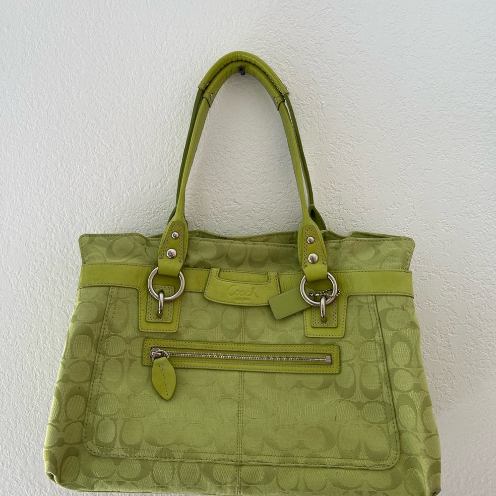 RARE Y2K Coach Signature Lime Green Shoulder Tote in Perfect Condition